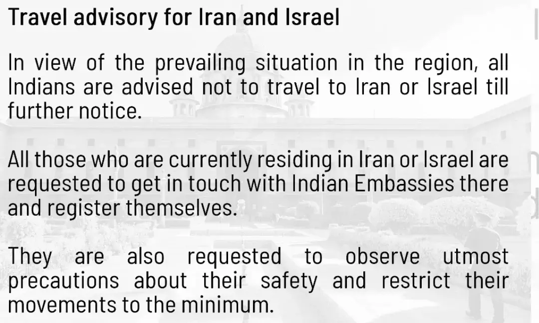 India Issues Travel Advisory For Iran & Israel