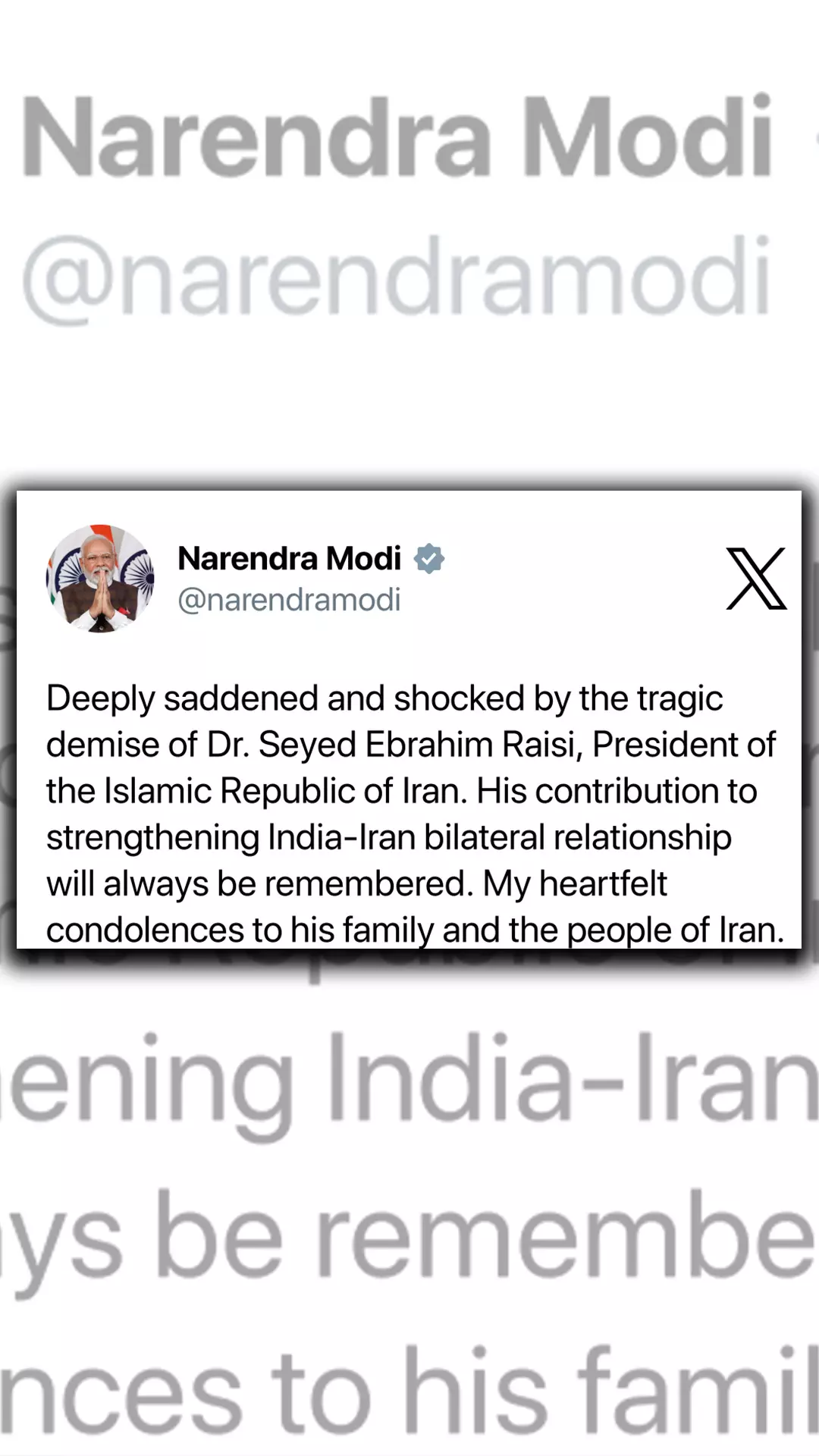 Prime Minister Modi Expresses His Grief Over Iran President Ebrahim Raisis Death