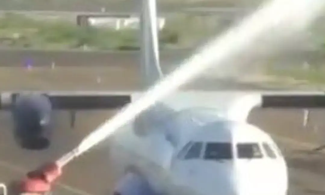 Indigo Aircraft Gets Water Canon Salute At Tiruchirapalli Airport
